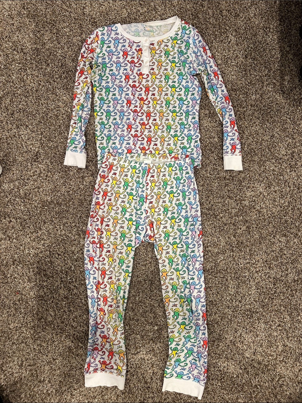 Roller Rabbit White Pajama Set with Multicolor Monkey Print